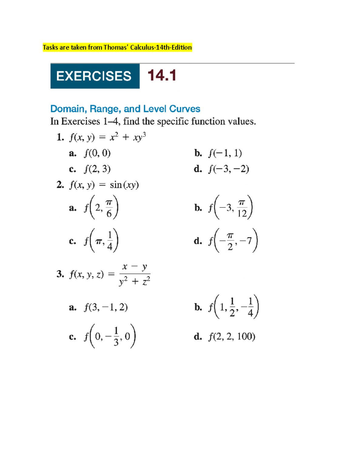 Practice 1 - hw cacl1 - Calculus 1 - Tasks are taken from Thomas ...