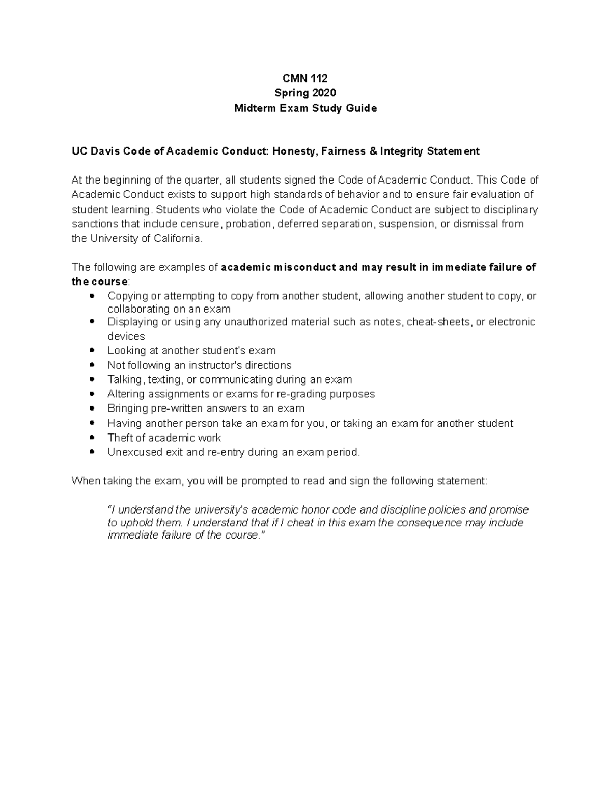 CMN 112 Midterm Study Guide - CMN 112 Spring 2020 Midterm Exam Study ...