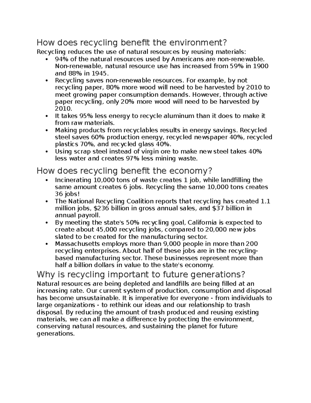 8357 discusses the history of Arnis How does recycling benefit the