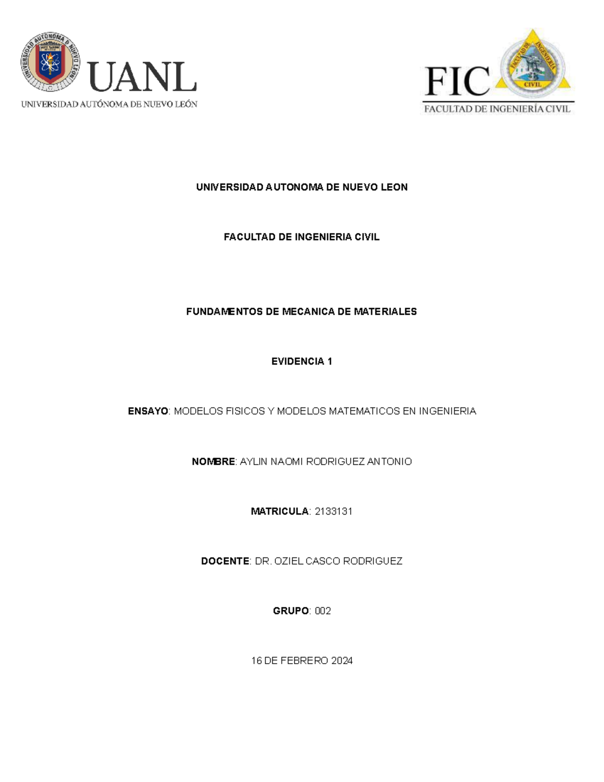 Ev1 FMC ANRA - Evidencia de puntos - UNIVERSIDAD AUTONOMA DE NUEVO LEON ...