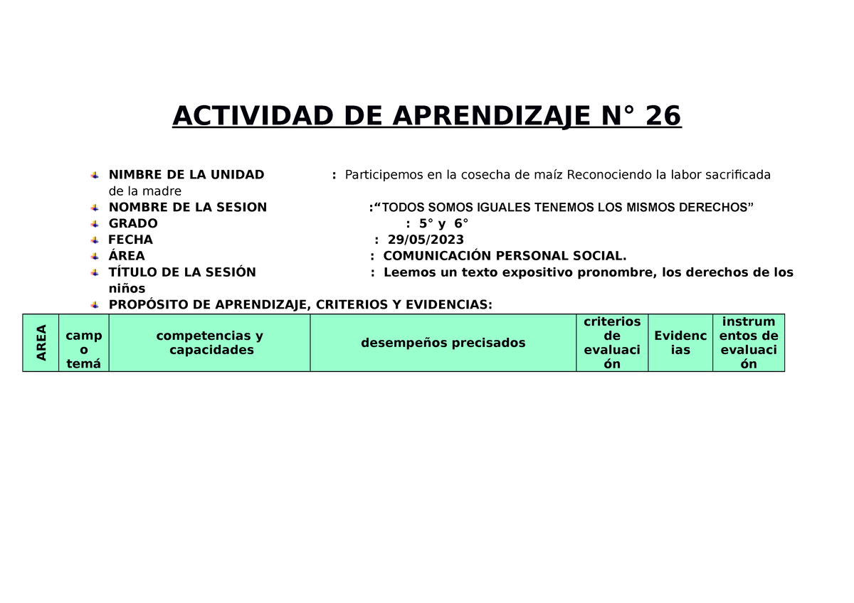 Actividad DE Aprendizaje N 17 - ACTIVIDAD DE APRENDIZAJE N° 26 NIMBRE ...