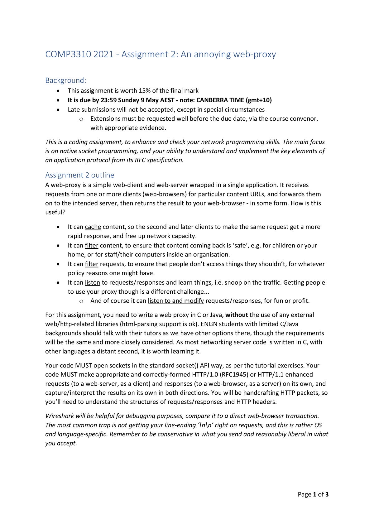 3310 Assignment 2 - 2021 - Page 1 Of 3 COMP3310 20 21 - Assignment 2 ...