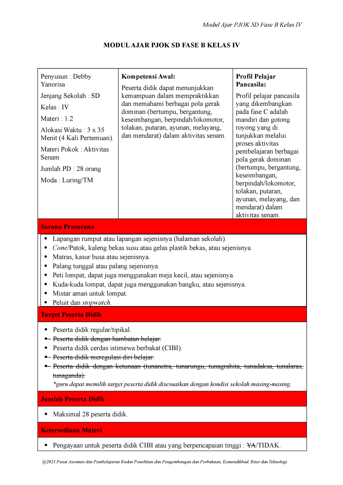 BAB 4 - PJOK Kls 4 (datadikdasmen.com) - Aktivitas Senam - MODUL AJAR ...