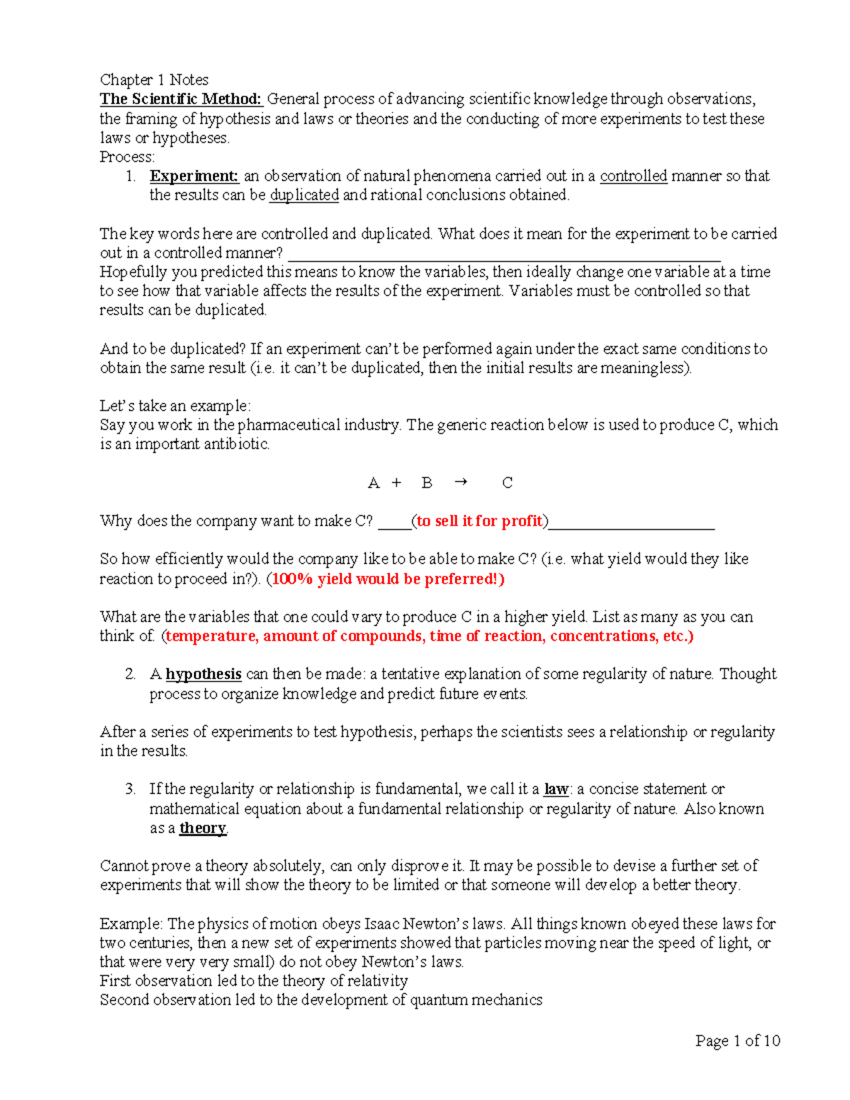 Chem 1311 Chapter 1 Notes - Chapter 1 Notes The Scientific Method ...