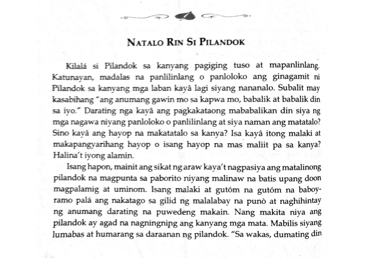 Natalo rin si Pilandok Aralin 1 - History - Studocu