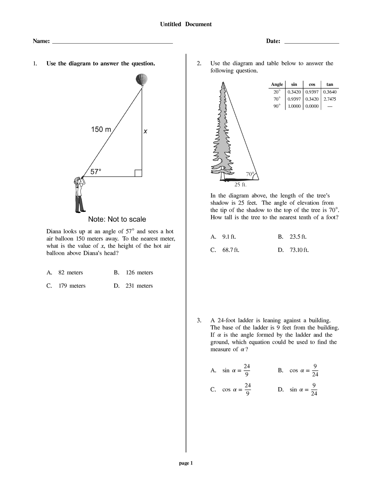 Unit 6 Right Triangle Review Untitled Document Name Date Use The Diagram To Answer The 0479