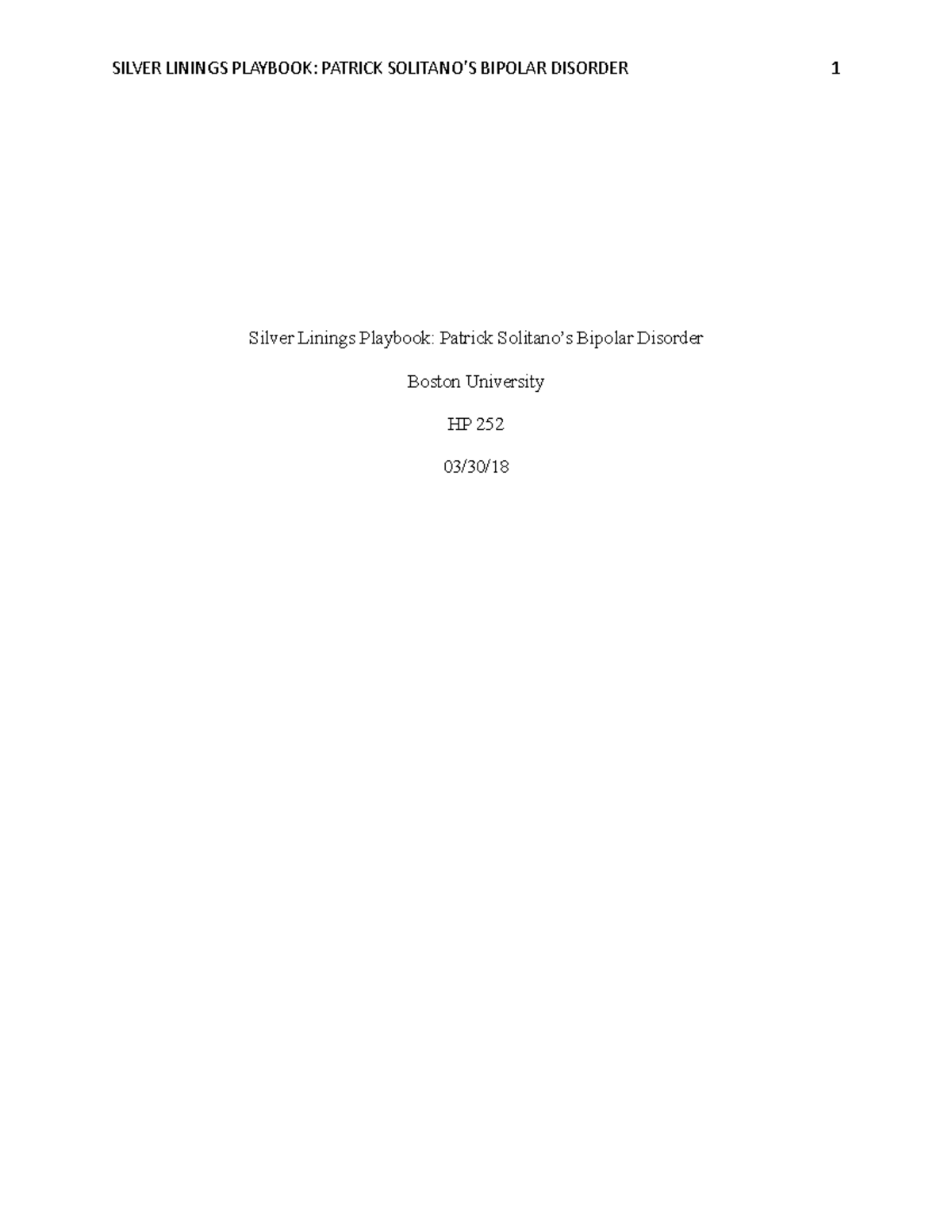 silver linings playbook bipolar disorder essay