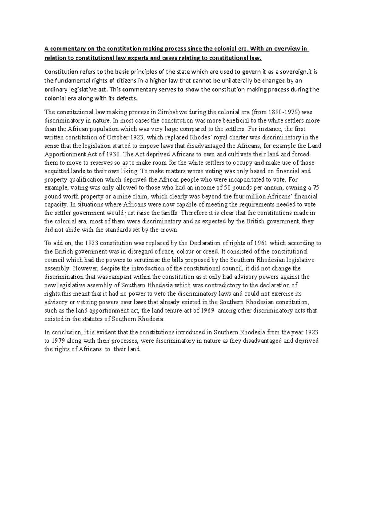 A commentary on the constitution making process since the colonial era ...
