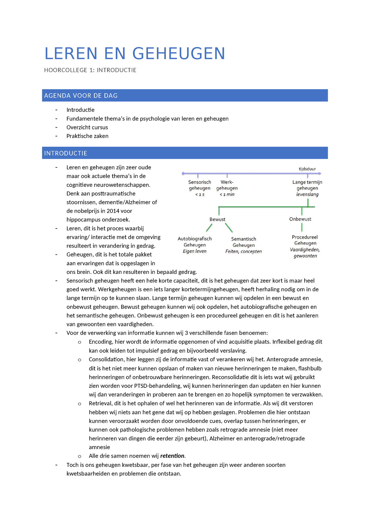 Hoorcollege Leren En Geheugen 1 Deeltentamen 1 - LEREN EN GEHEUGEN ...