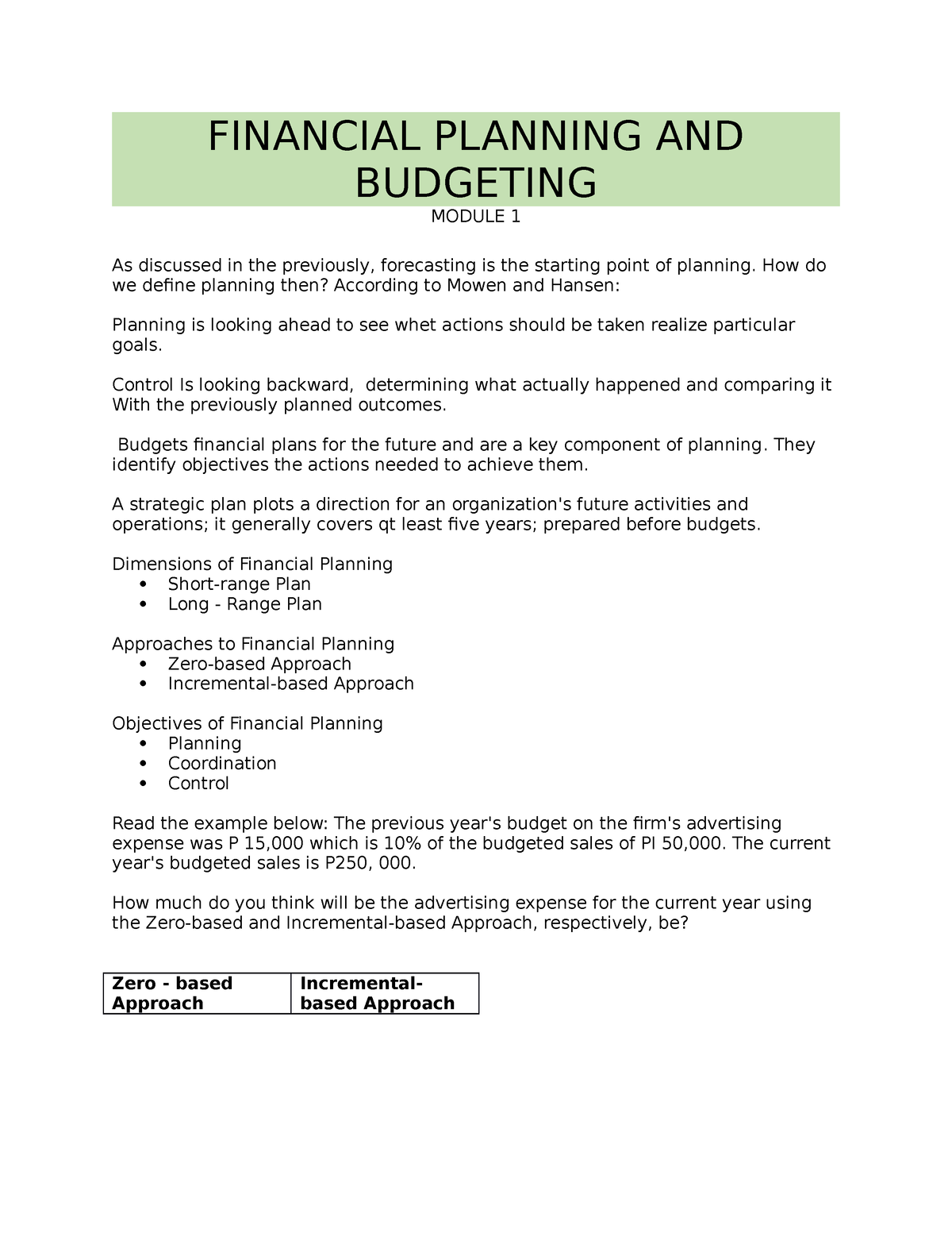 case study personal financial planning project budget brainly