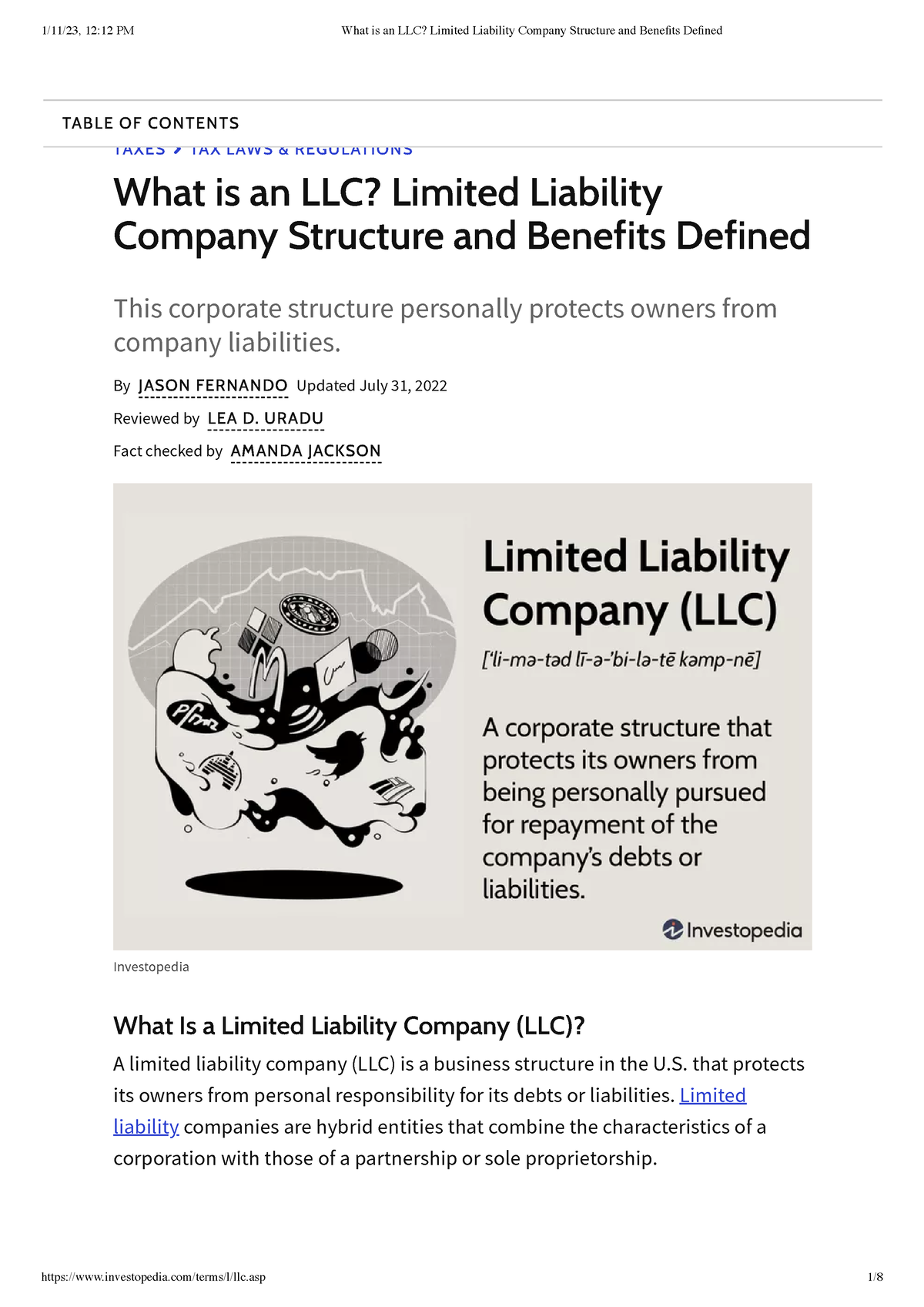 LLC - Limited Liability Company - TAXES TAX LAWS & REGULATIONS This ...