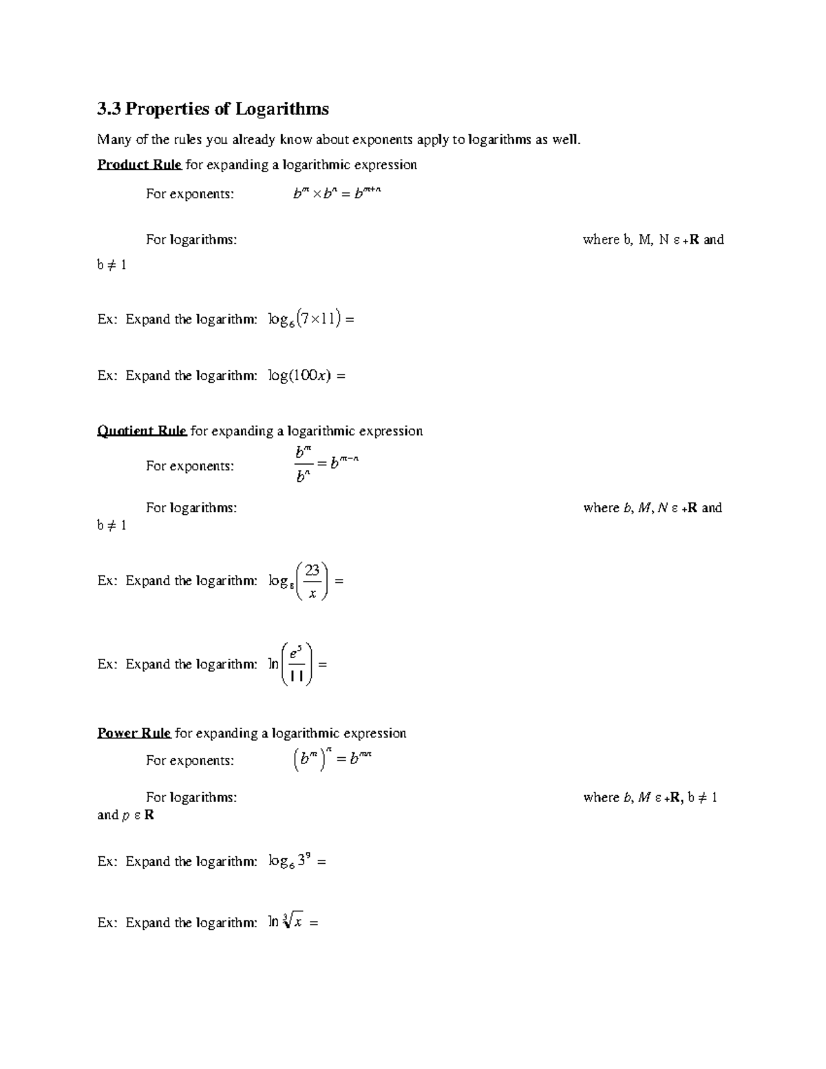 3-3-properties-of-logarithms-3-properties-of-logarithms-many-of-the