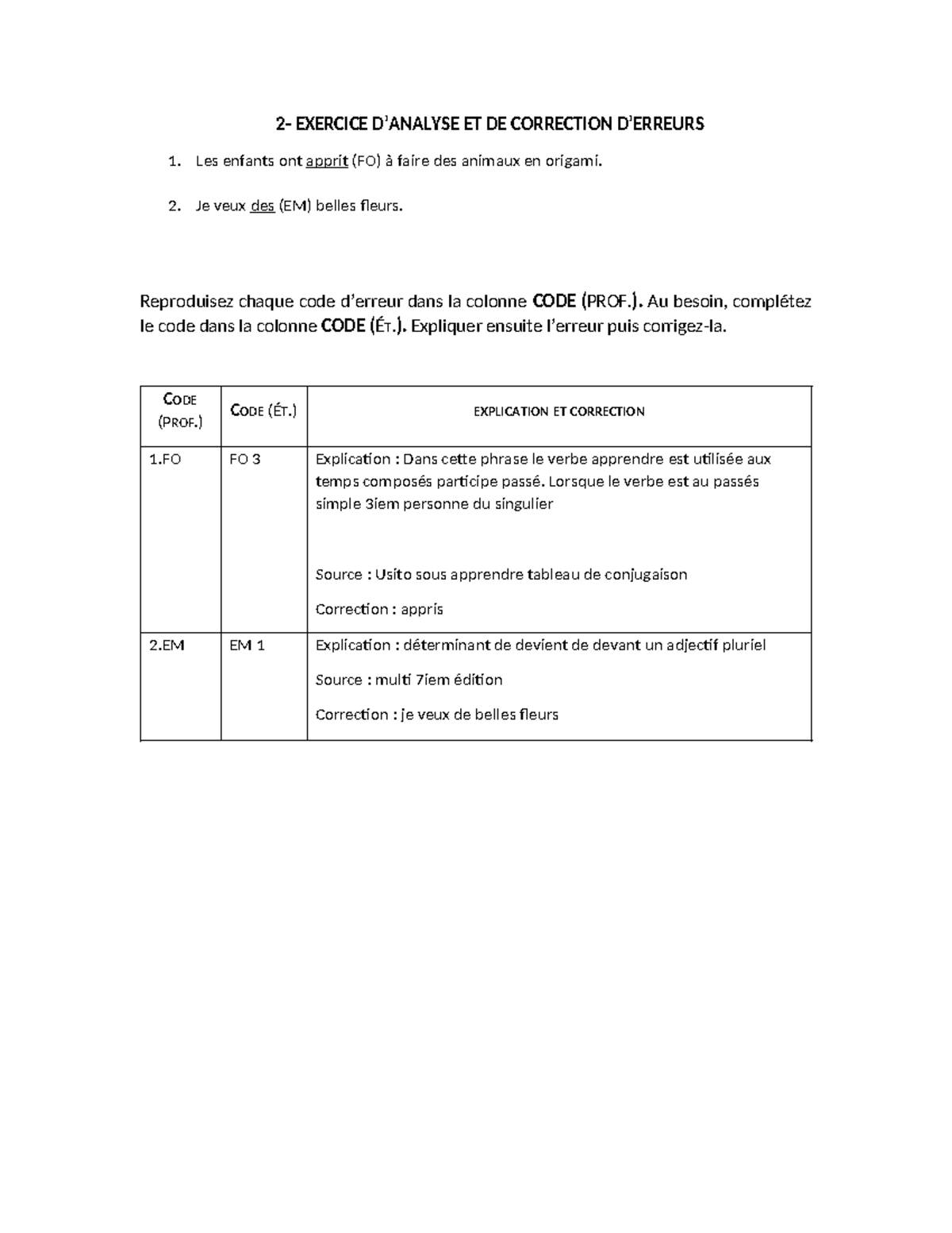 Correction et explication d'erreurs 2 vf - 2- EXERCICE D’ANALYSE ET DE ...