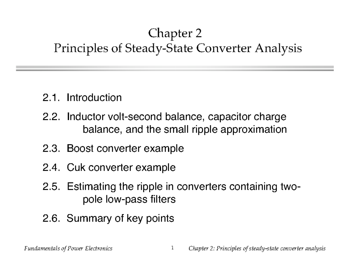 Principles of Steady State Converter Analysis Introduction 2