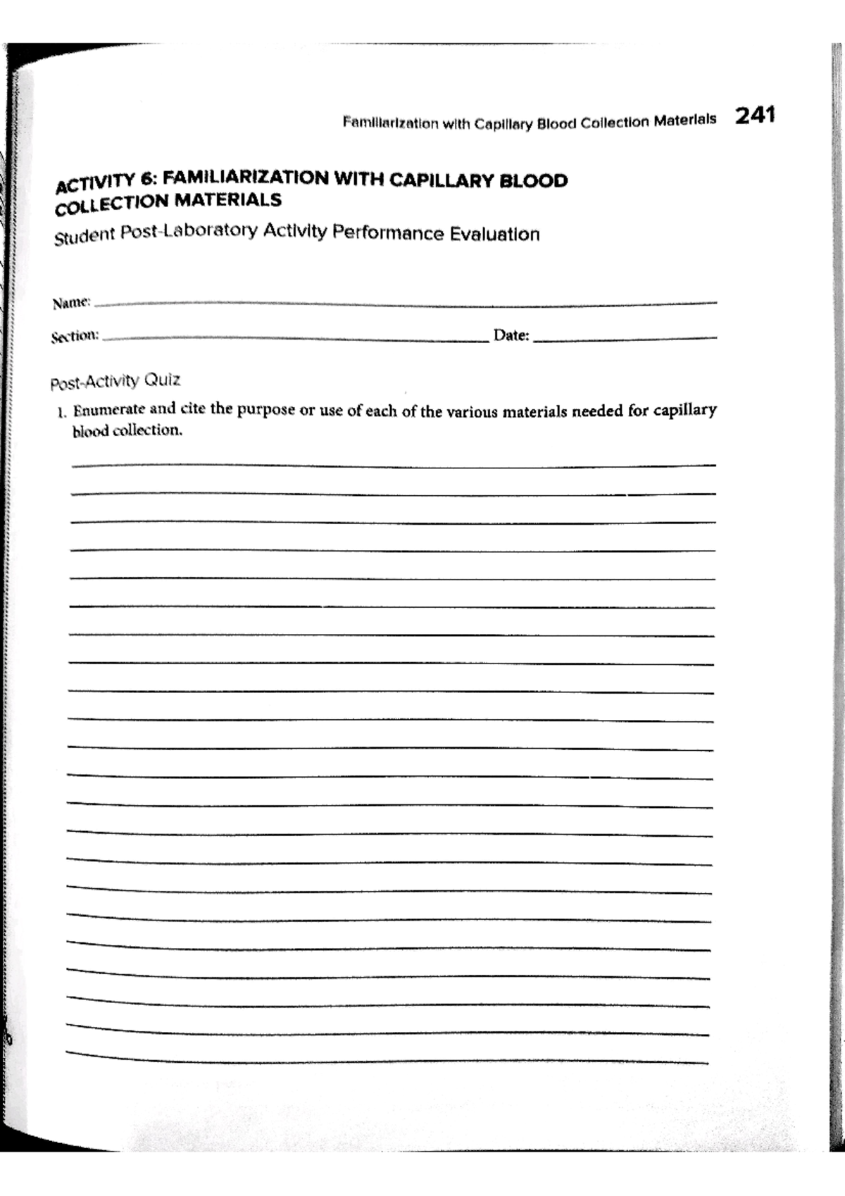 Post lab activity 6 10 - Bachelor of Science of Nursing - Studocu