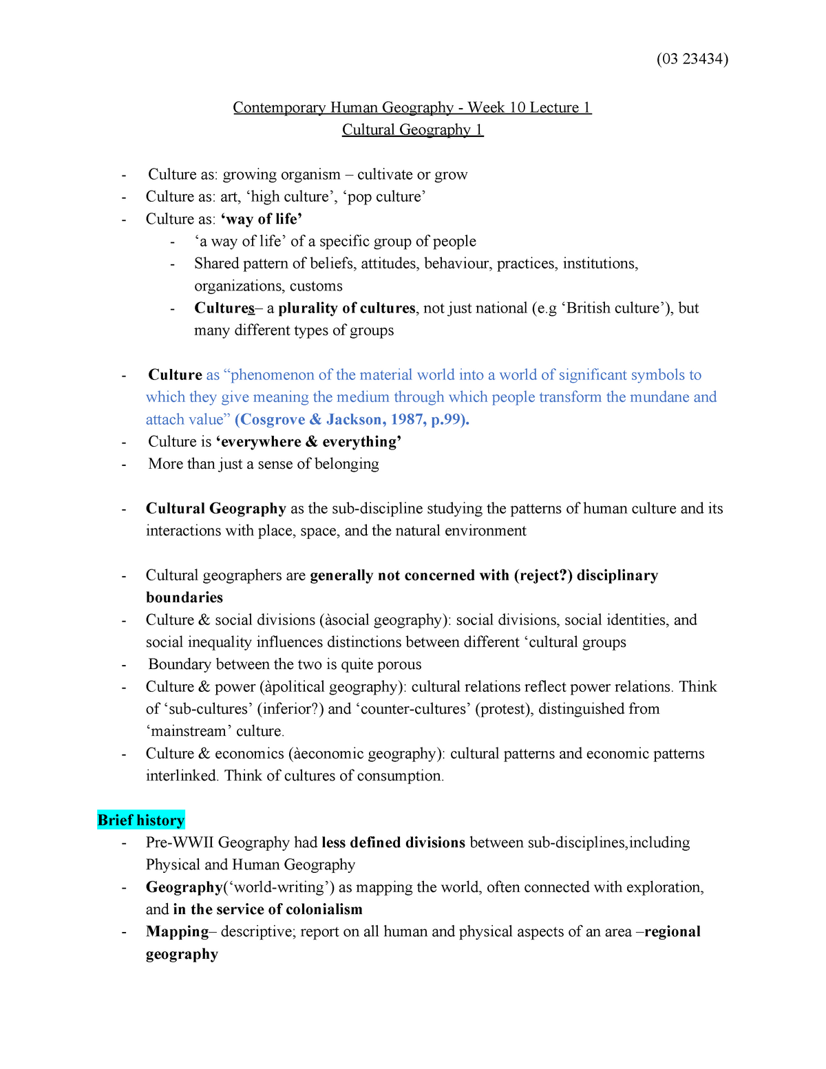 CHG - Cultural Geography - Contemporary Human Geography - Week 10 ...