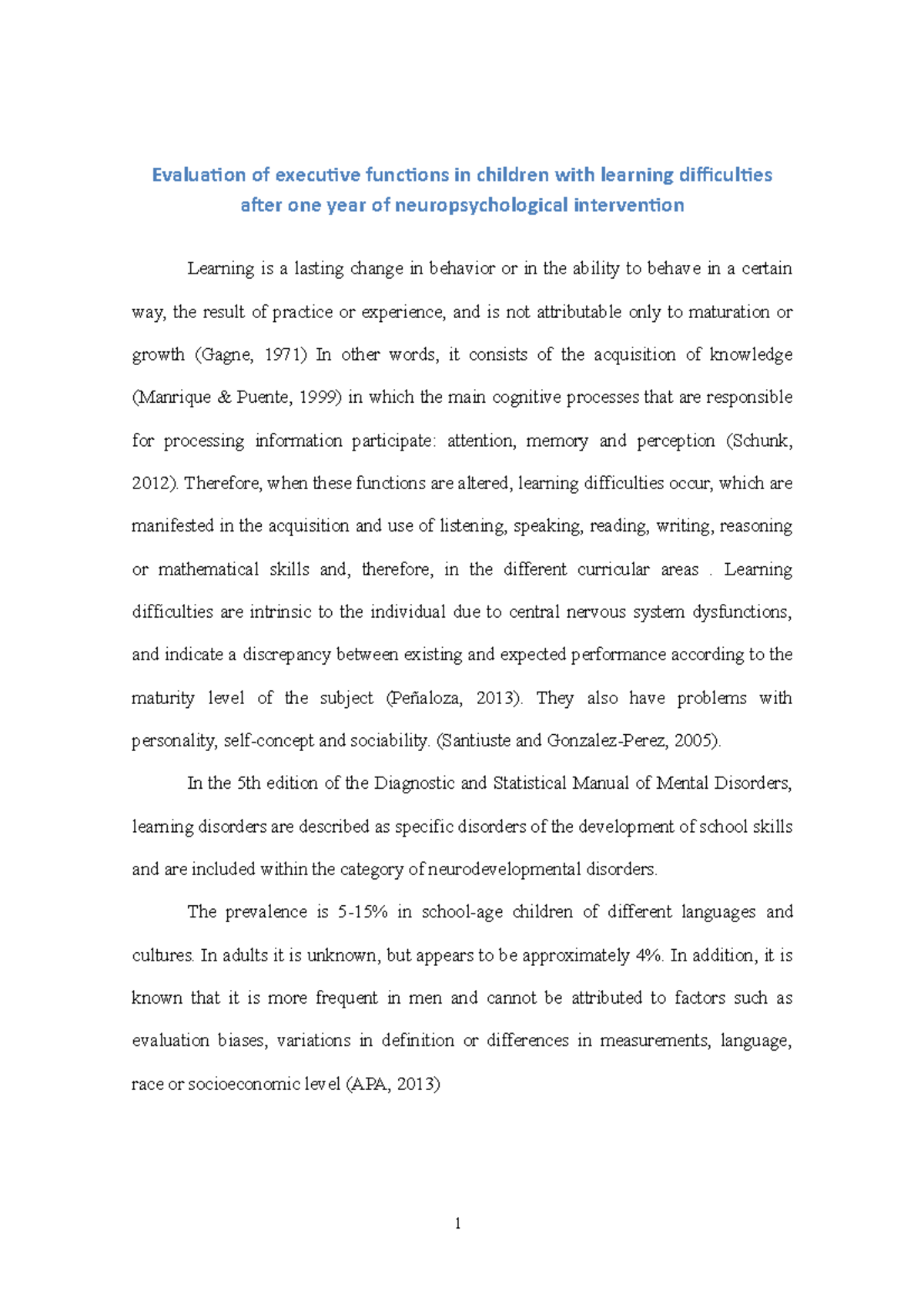 Evaluation of executive functions in children with learning ...