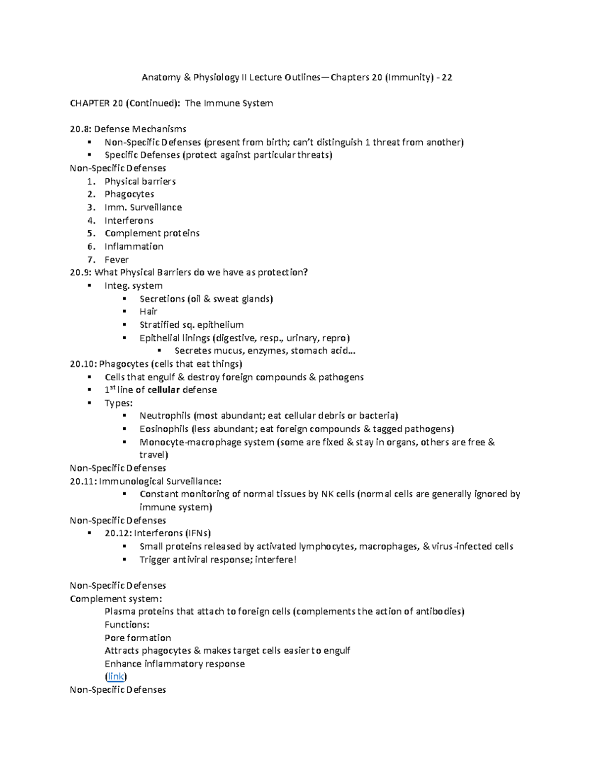 A&PII Lecture Outlines Chs 20-22 - Anatomy & Physiology II Lecture ...