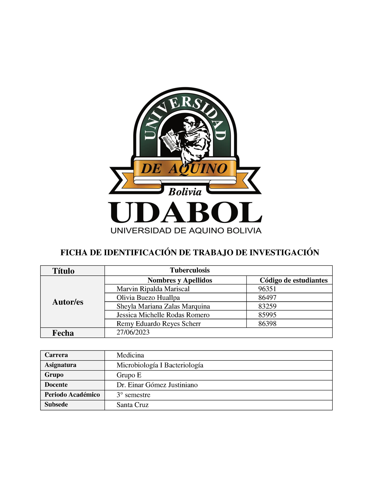 Monografia - Tuberculosis (microbiología) - Fisiología II - UDABOL ...