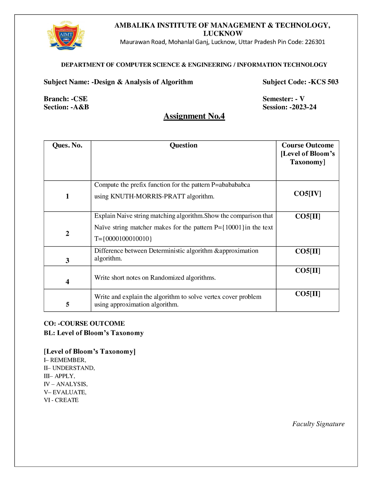 assignment problem in daa