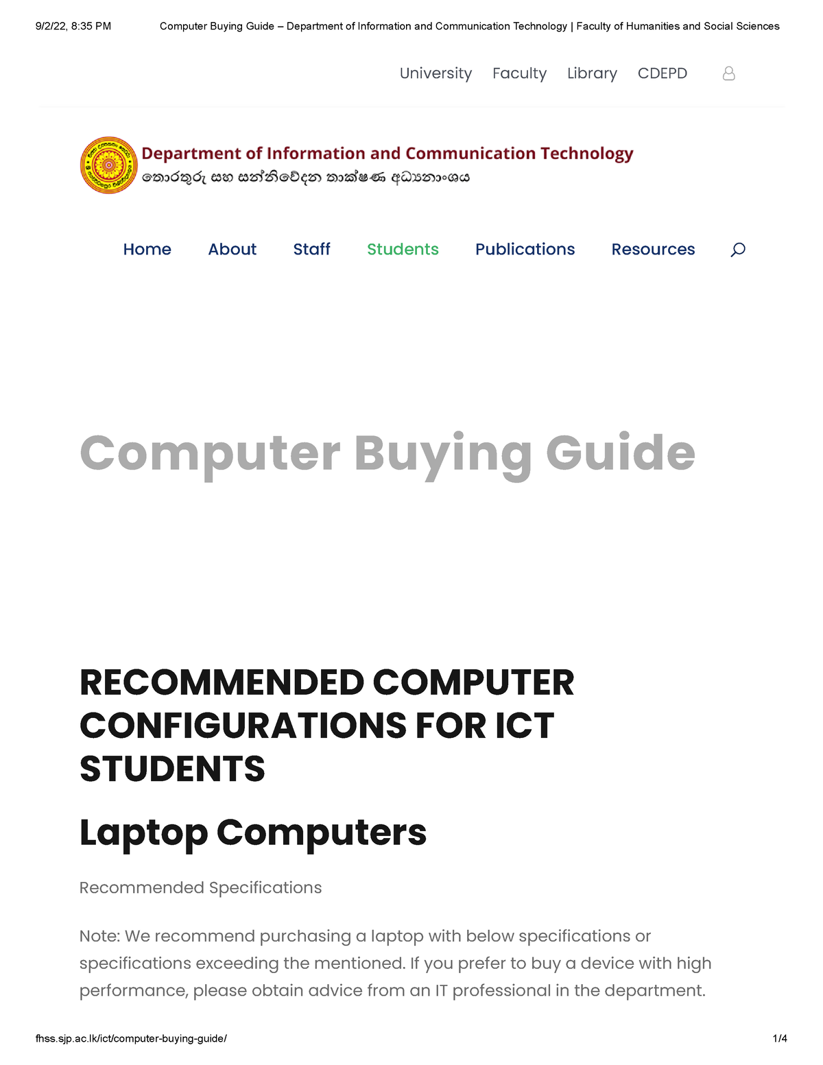 Computer Buying Guide Department of Information and Communication