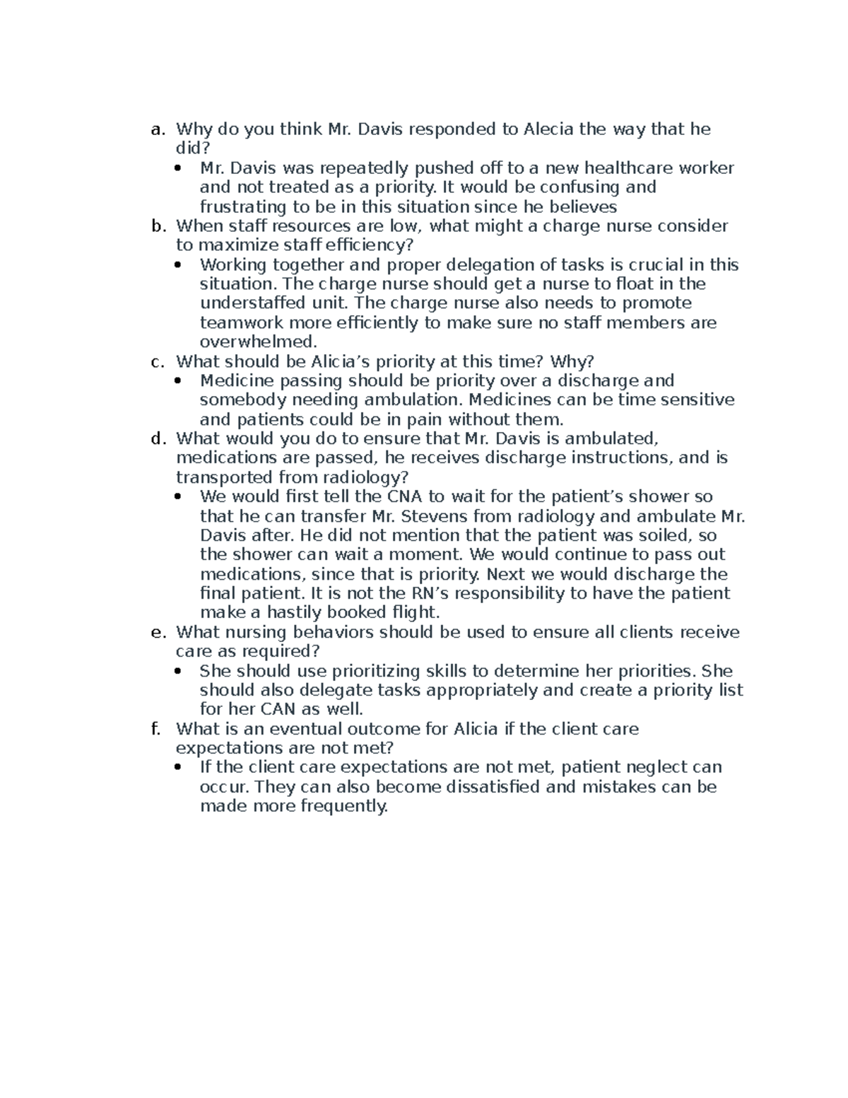 Mod 3 Discussion Post - a. Why do you think Mr. Davis responded to ...