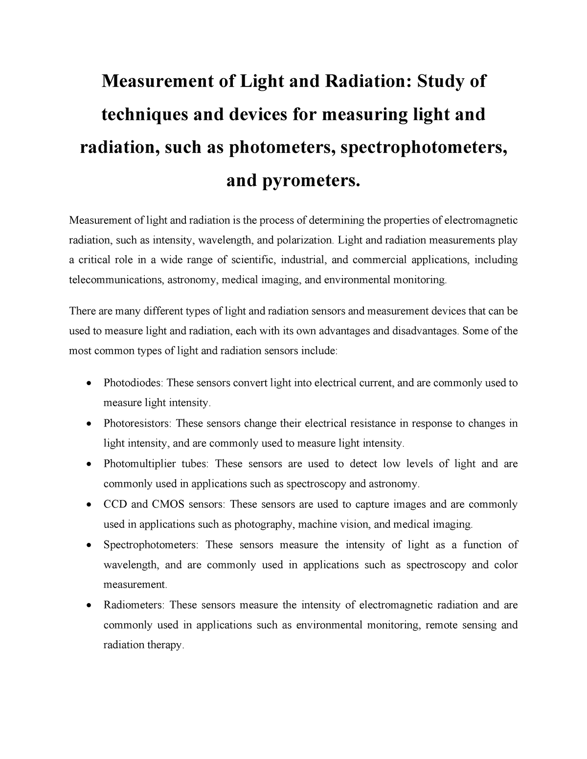 Measurement Of Light And Radiation - Measurement Of Light And Radiation ...