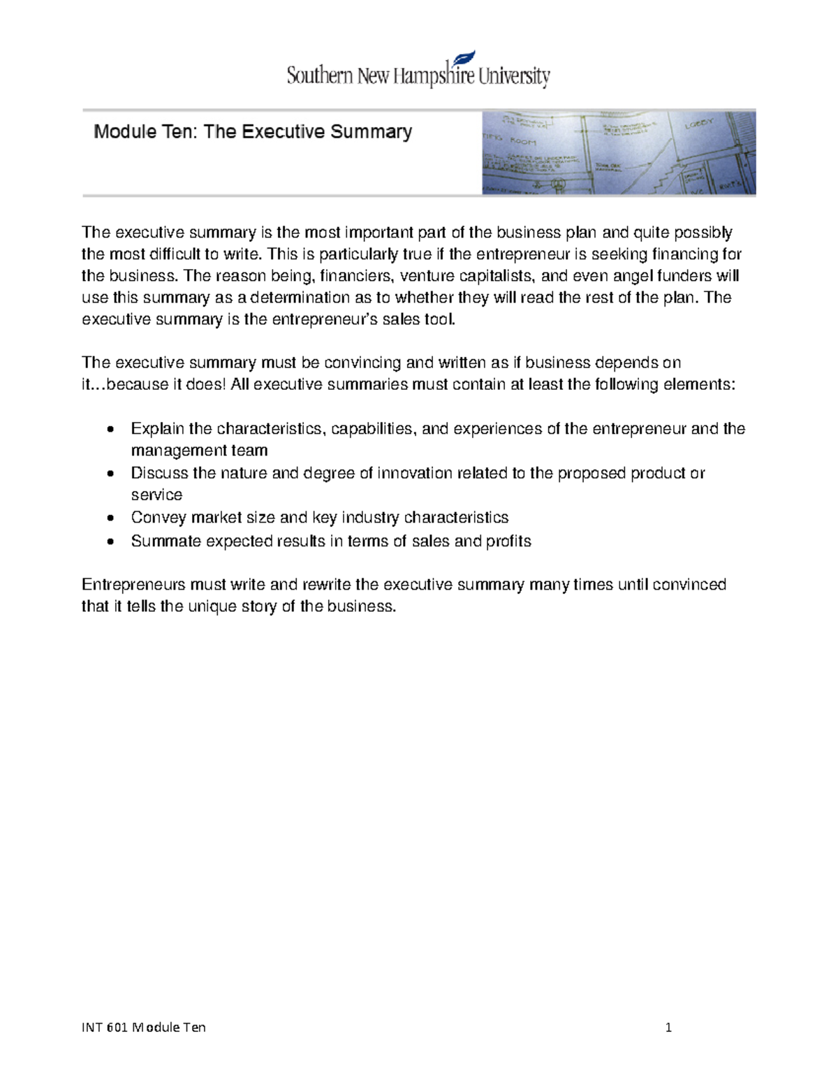 INT601 Module 10 Lecture - The executive summary is the most important ...