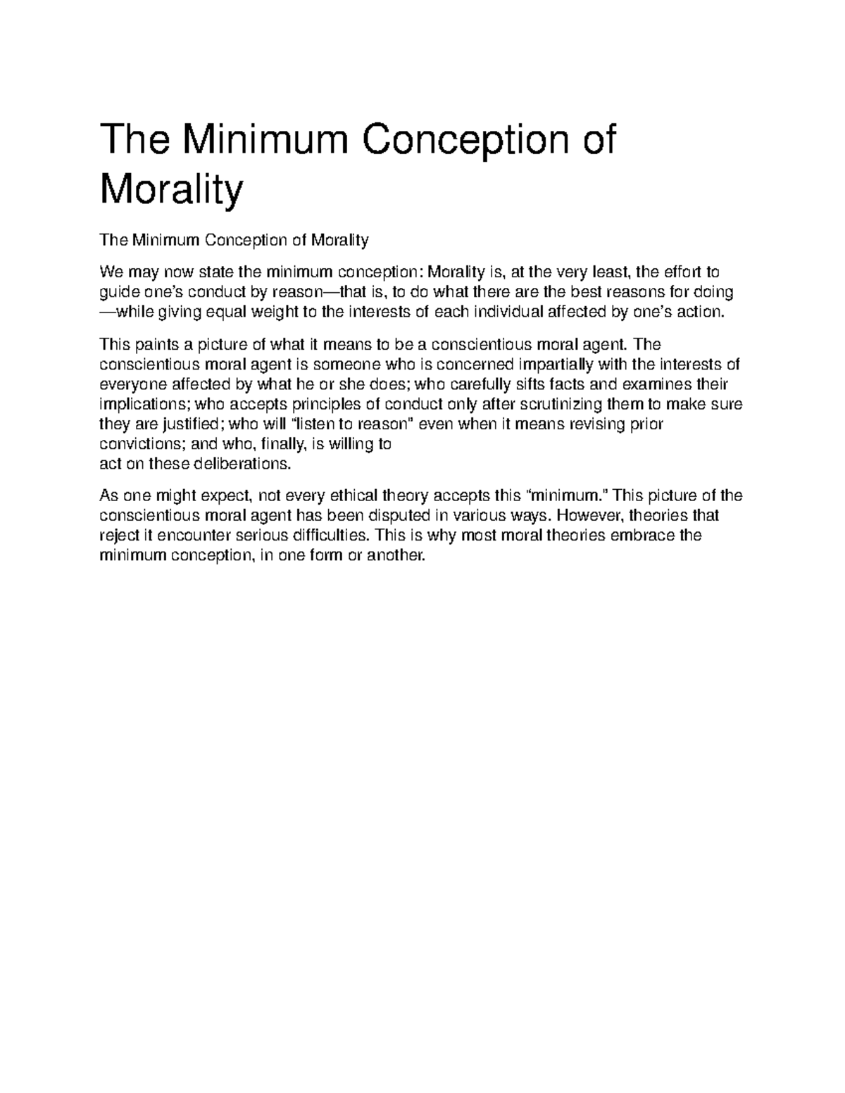 The Minimum Conception of Morality The Minimum Concept ion of Mor