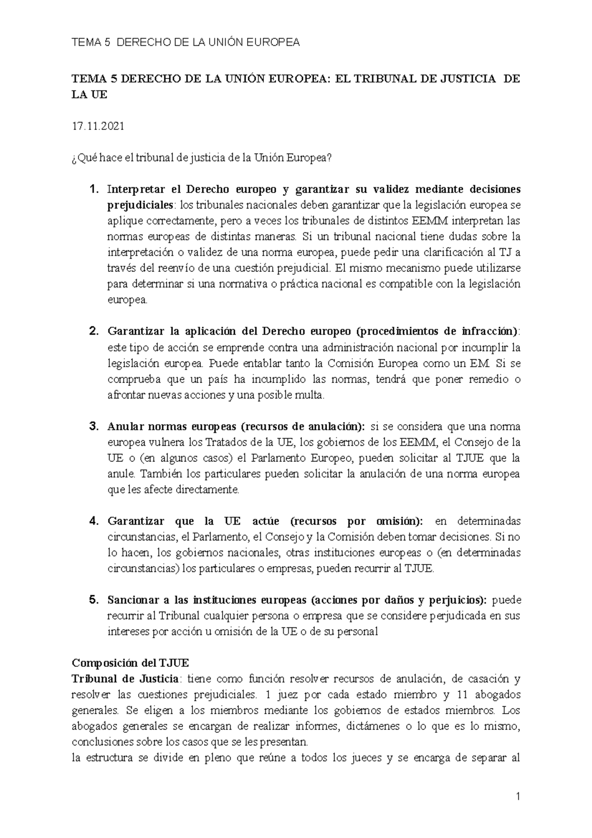 TEMA 5 DUE - TEMA 5 DERECHO DE LA UNIÓN EUROPEA UCM - TEMA 5 DERECHO DE ...