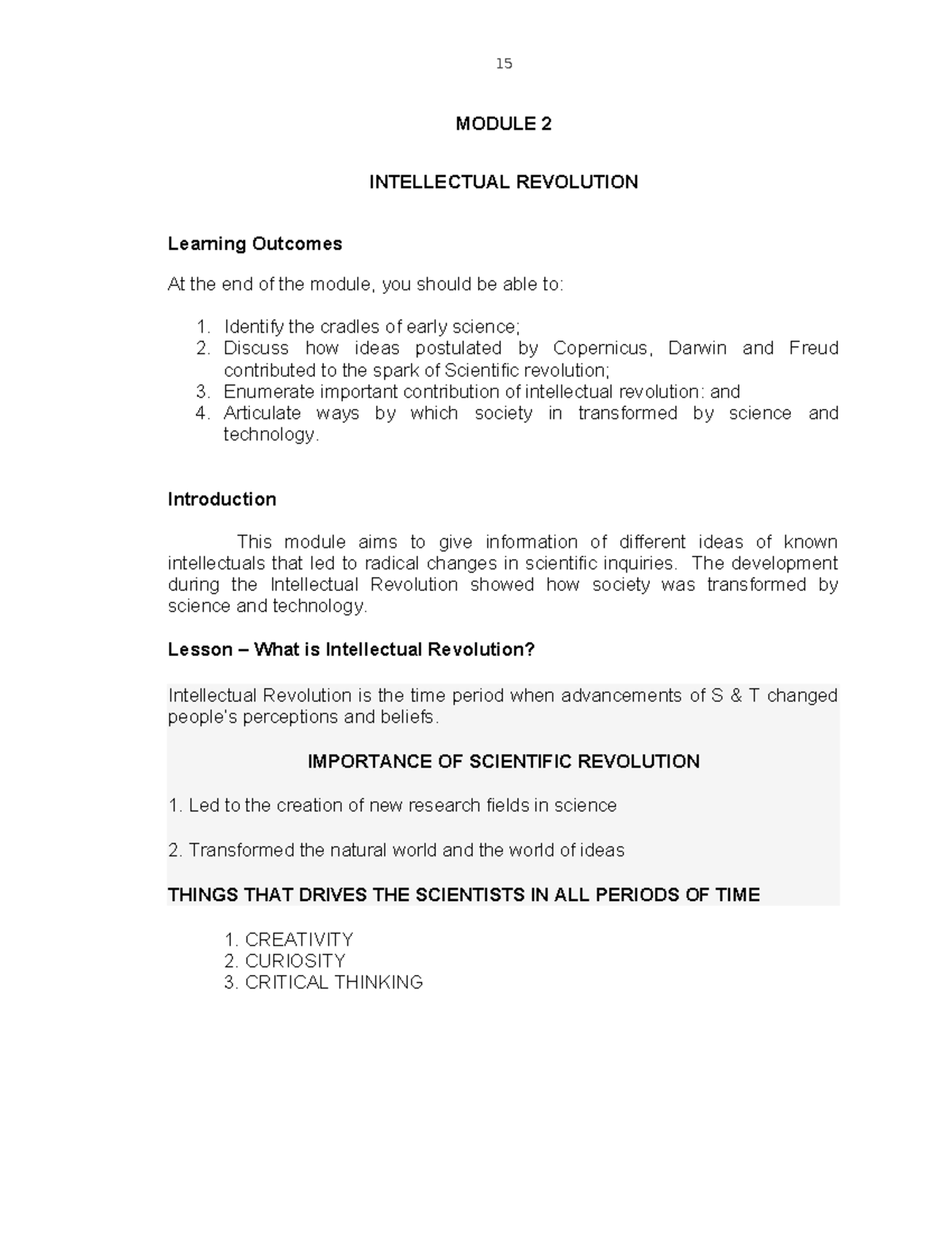 Module 2 p15 24 - MODULE 2 INTELLECTUAL REVOLUTION Learning Outcomes At ...
