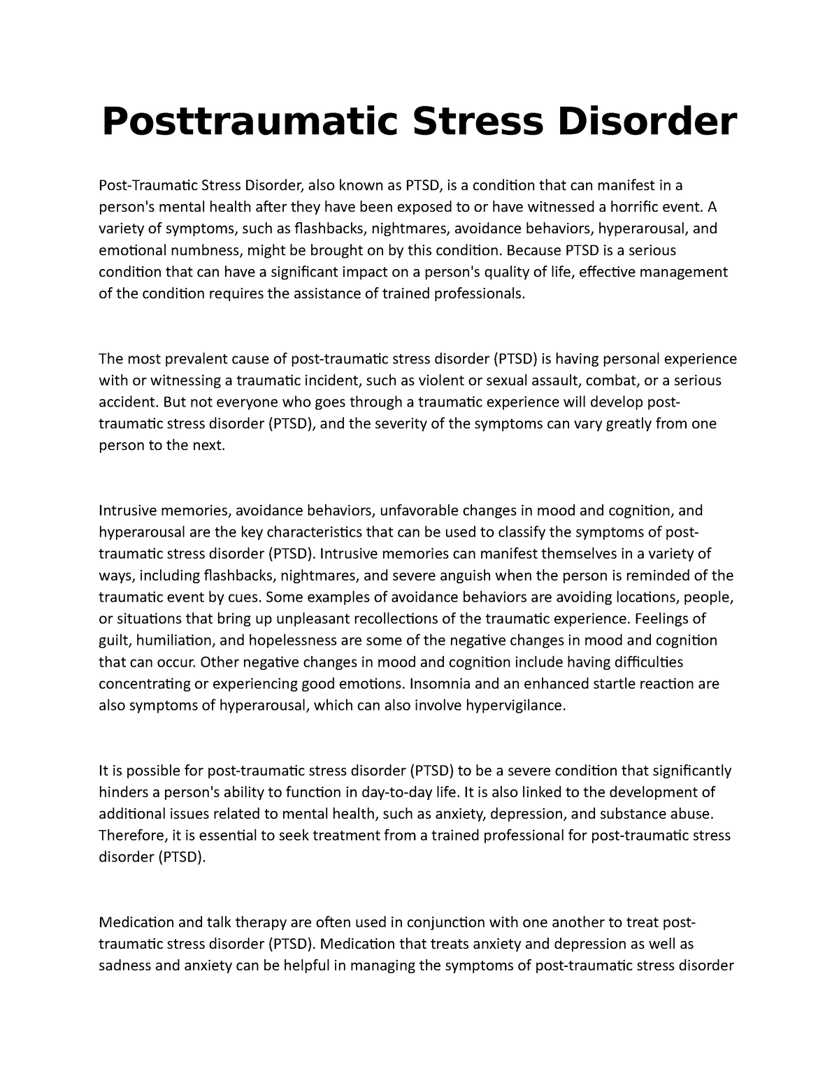 post traumatic stress disorder essay introduction