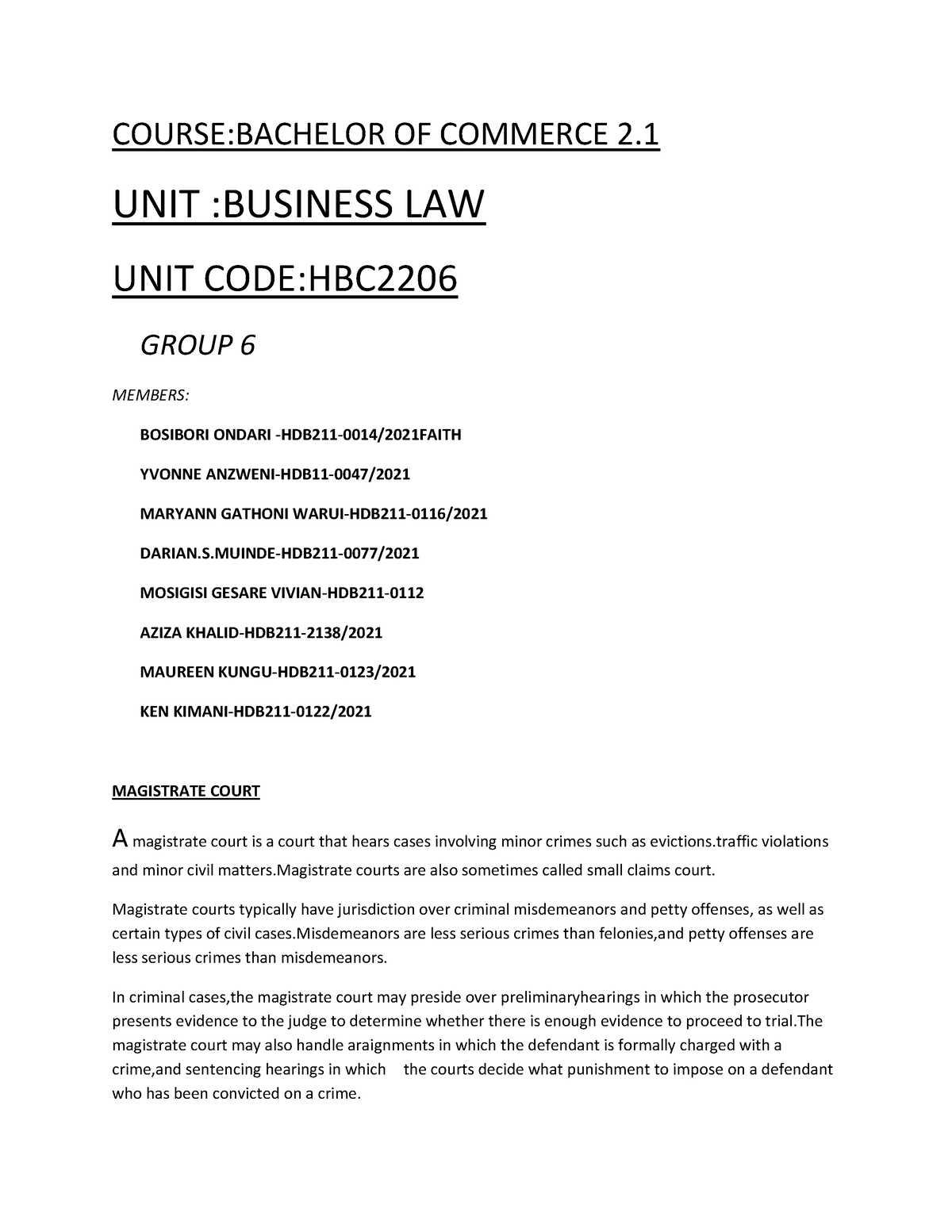 Business LAW GRP 6-1 - COURSE:BACHELOR OF COMMERCE 2. UNIT :BUSINESS ...