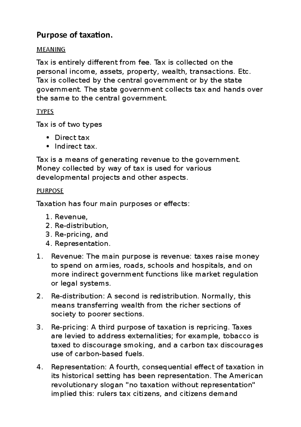 Purpose of taxation question and answer Purpose of taxation