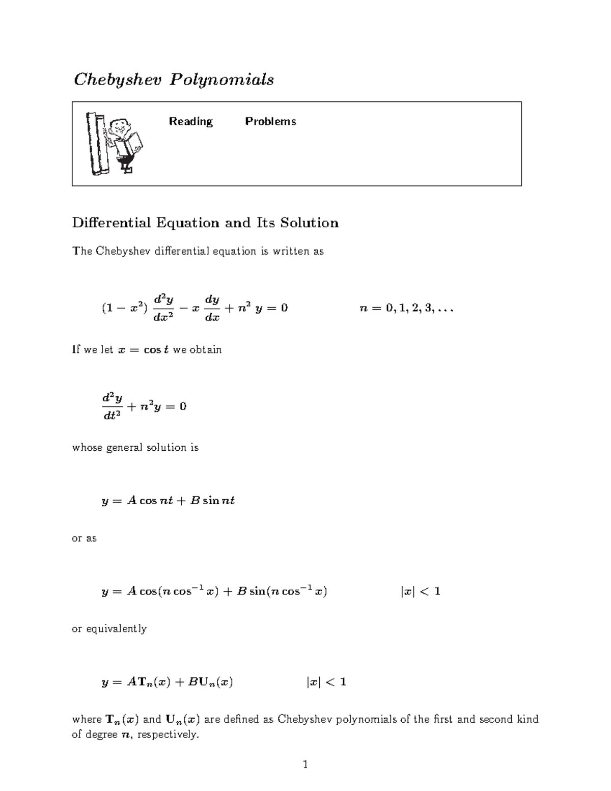 Chebyshev Polynomials - Chebyshev Polynomials Reading Problems ...