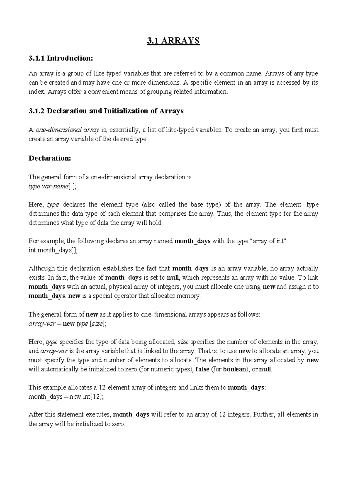 JP UNIT 3-Final - java notes - 3.1 Introduction: 3 ARRAYS An array is a ...