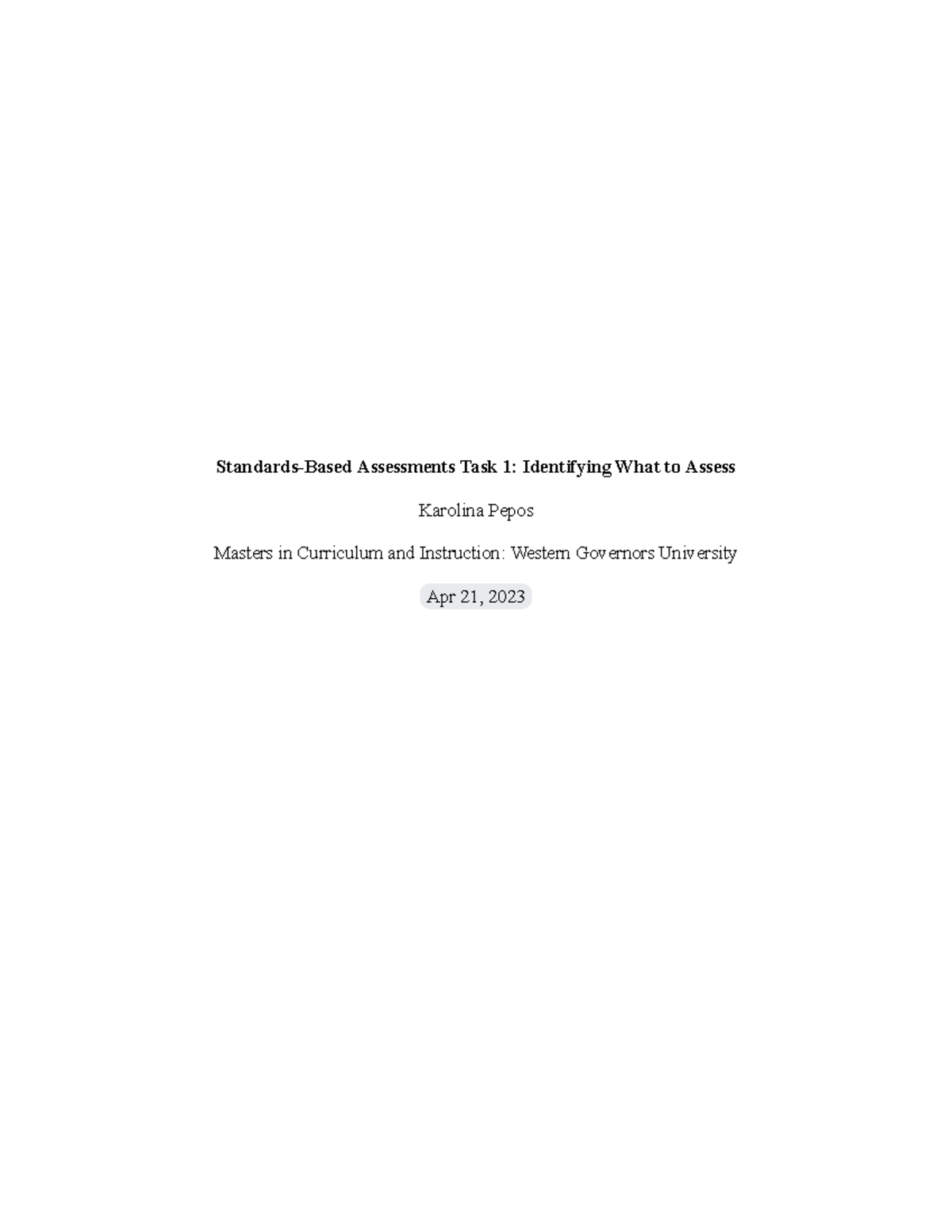 D184 Task 1 D184 Task 1 StandardsBased Assessments Task 1