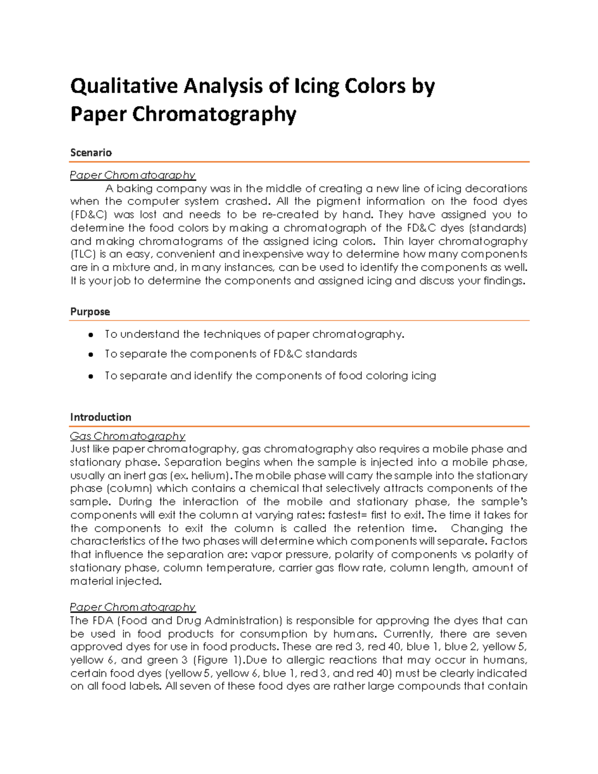 Paper Chromatography Procedure Qualitative Analysis of Icing Colors