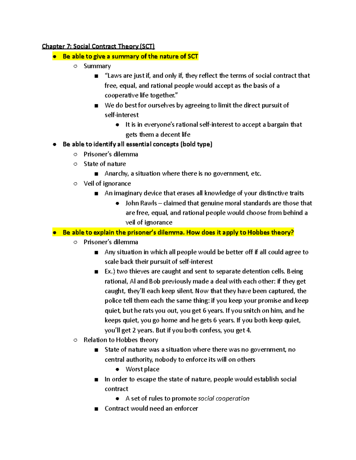 [PHL 2040] Exam 2 Study Guide - Chapter 7: Social Contract Theory (SCT ...