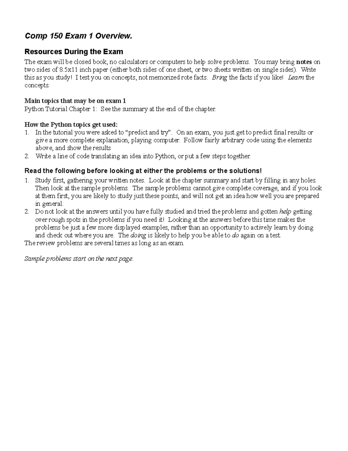 Exam Practice- Foundation of Computing 2021 - Comp 150 Exam 1 Overview ...