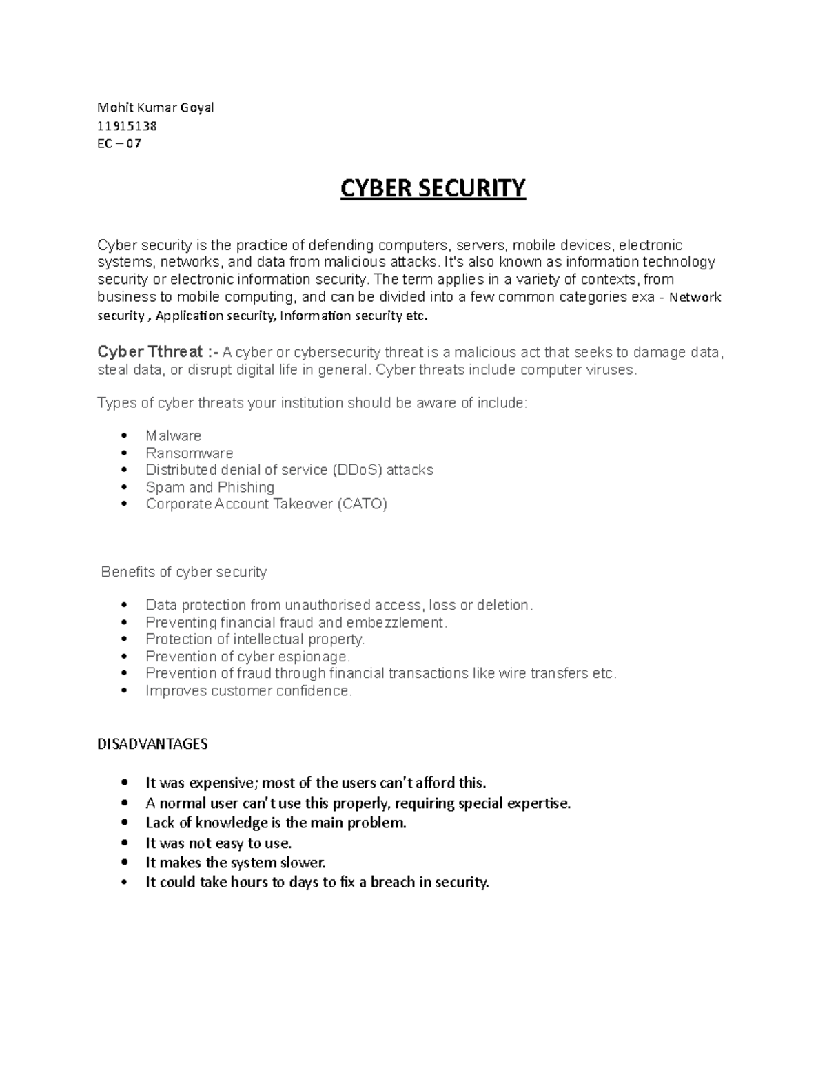 Mohit Kumar Goyal - fdffd - Mohit Kumar Goyal 11915138 EC – 07 CYBER ...