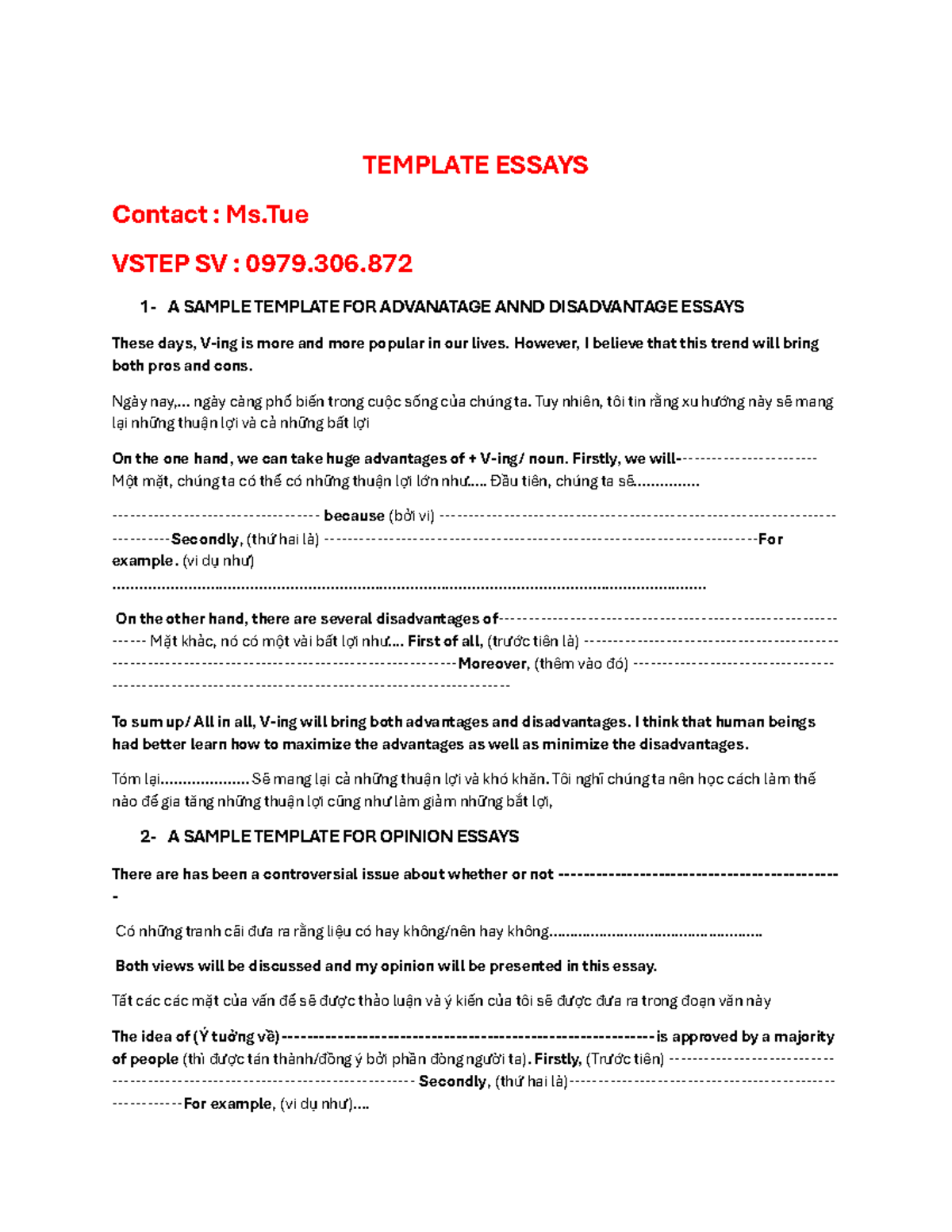 template essay vstep