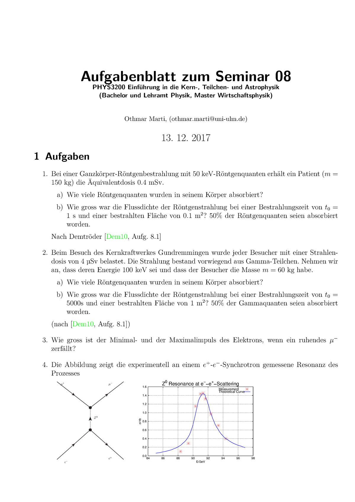 Aufgabenblatt 08 Zu Den Seminaren Vom 13. 12. 2017 Mit L”sungen ...