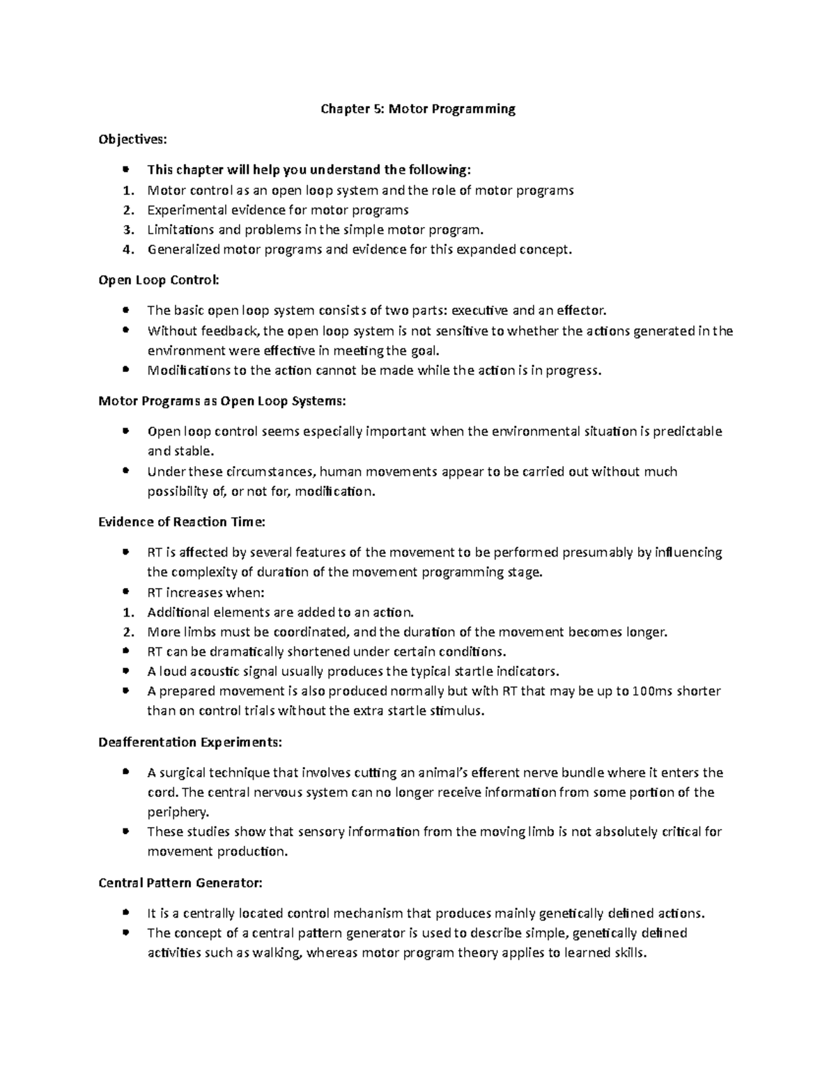 Chapter 5 Motor Programs Chapter 5 Motor Programming Objectives This chapter will help you