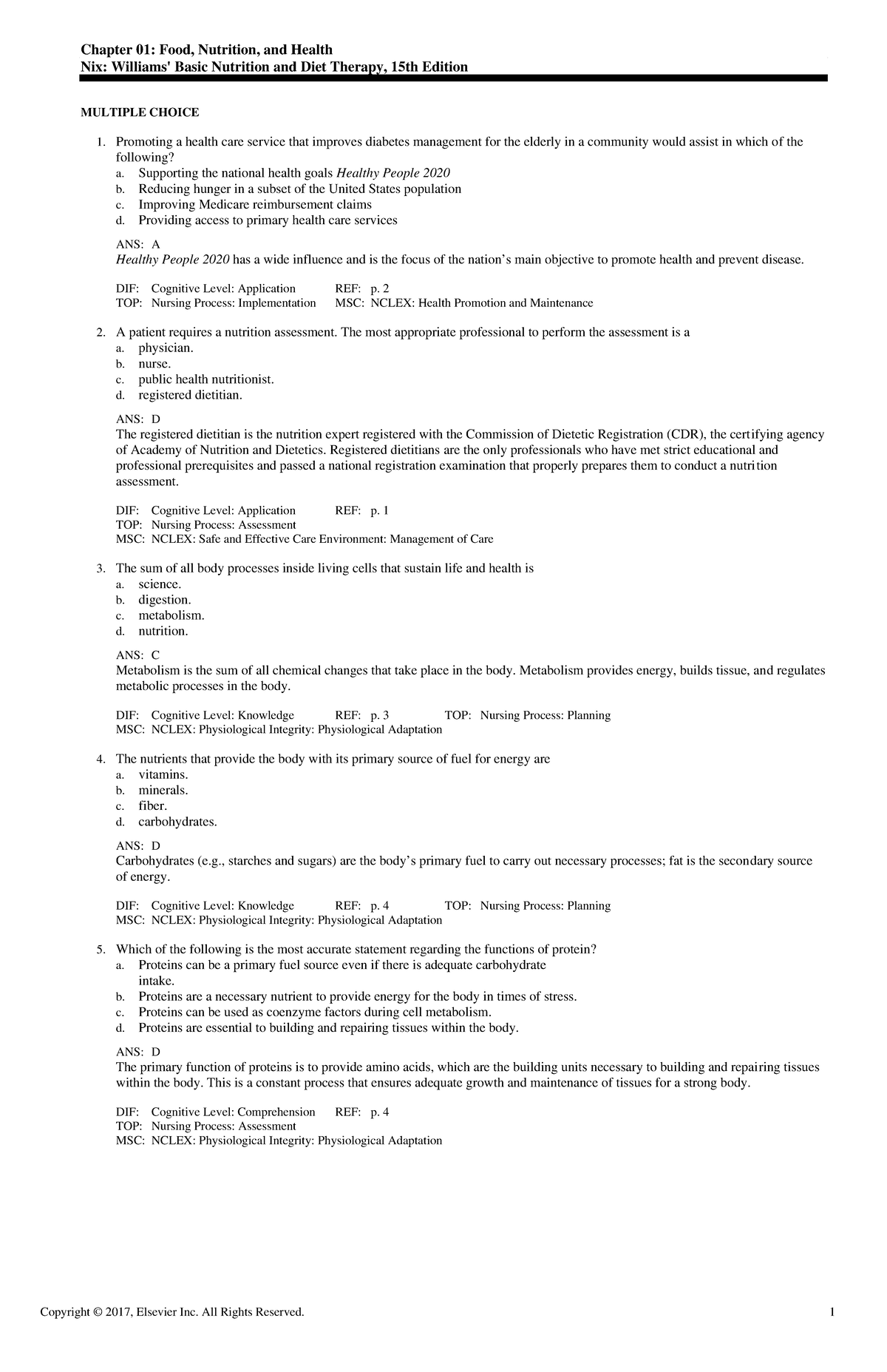 Nutrition Test Ch 1 - Chapter 01: Food, Nutrition, And Health Nix ...