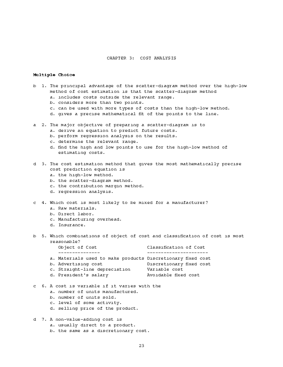 Tb ch03-cost-analysis - CHAPTER 3: COST ANALYSIS Multiple Choice b 1 ...