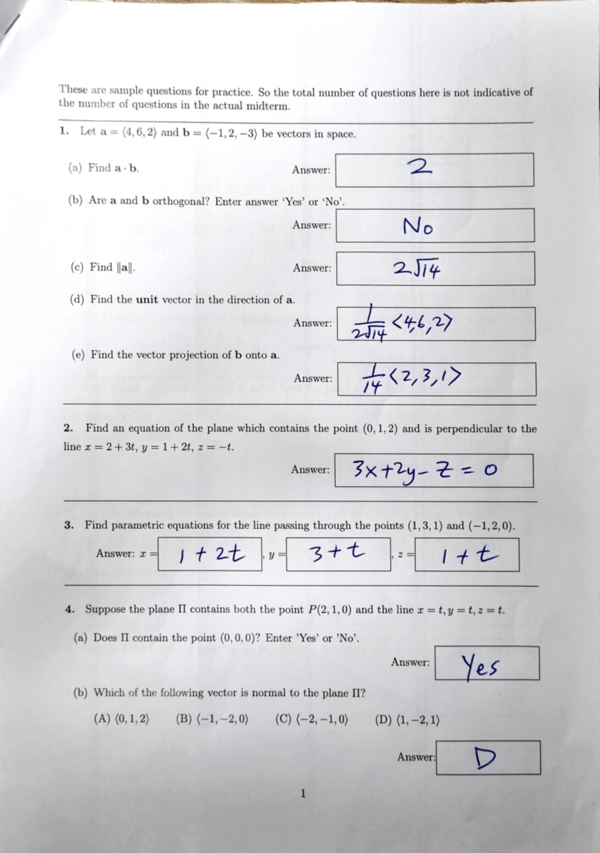 Sample answers - These are sample questions for practice. So the total ...