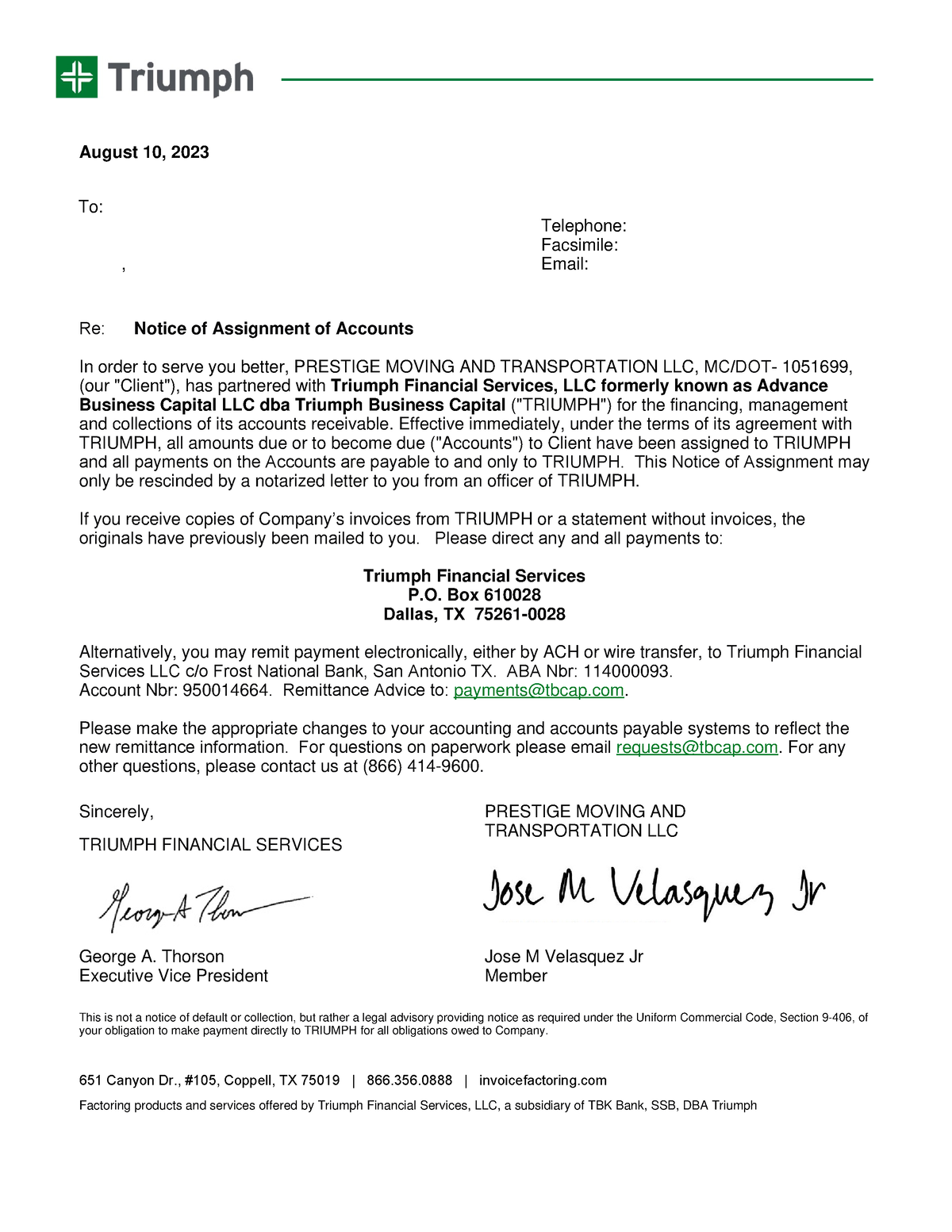 notice of assignment (noa)