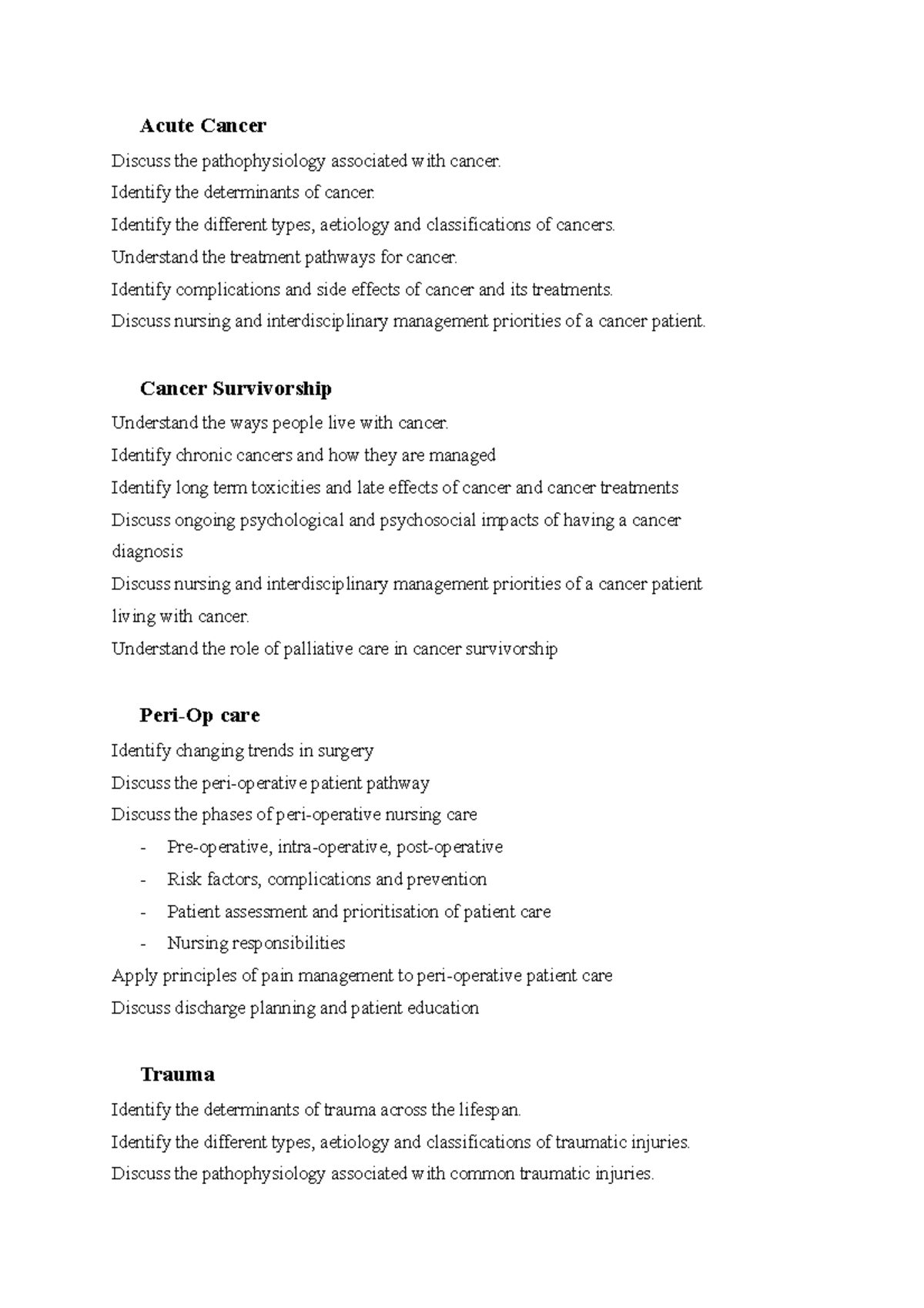 NSB236 learning outcomes - Acute Cancer Discuss the pathophysiology ...