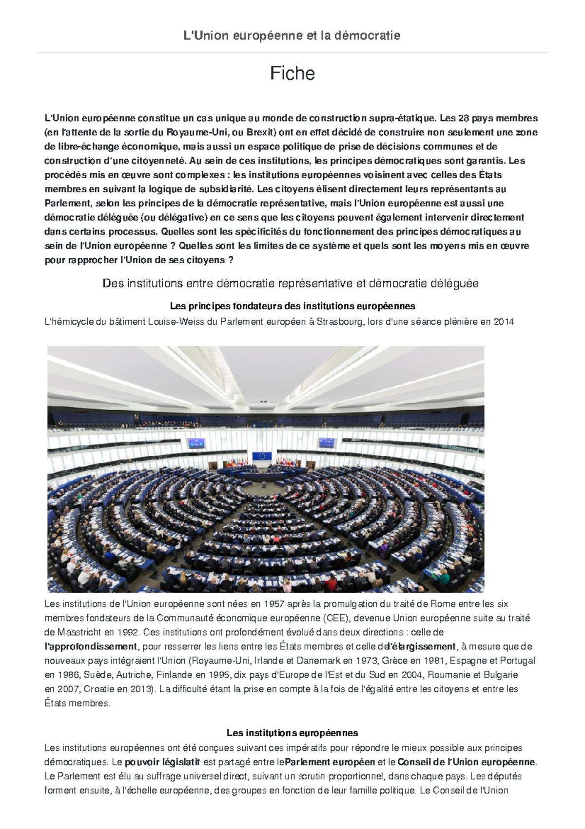 L Union Européenne Et La Démocratie Hggsp geopolitique sciences politiques l union europeenne et la democratie -  Fiche L'Union européenne - Studocu